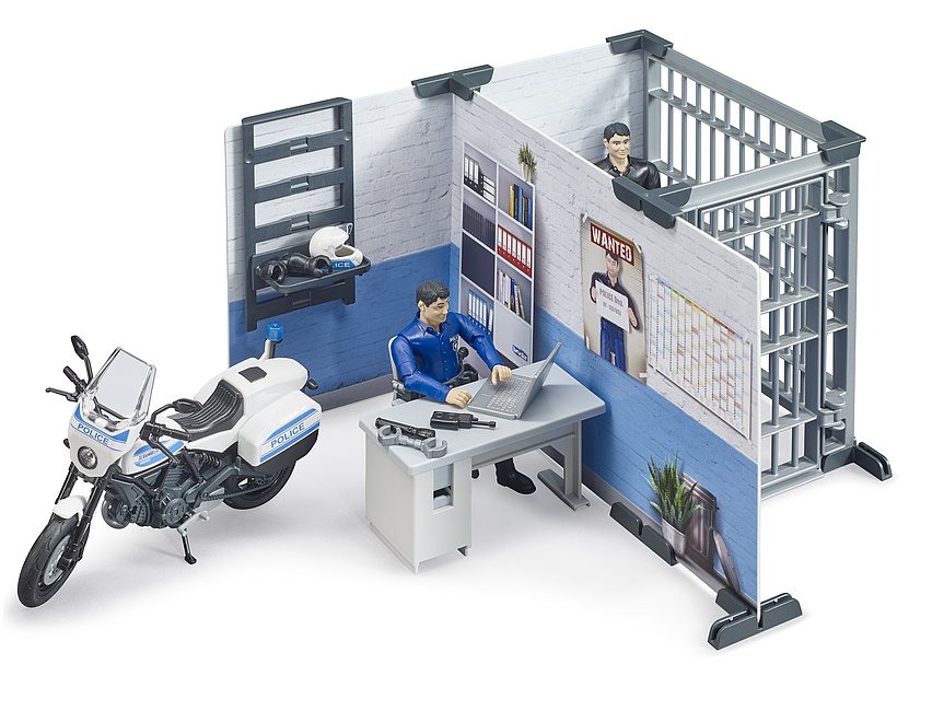 bworld Police station with police motorcycle and figures