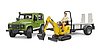 Land Rover Defender con remolque, microexcavadora JCB   y figura