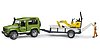 Land Rover Defender con remolque, microexcavadora JCB   y figura