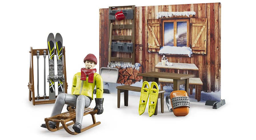 63102 bworld mountain hut with snowmobile