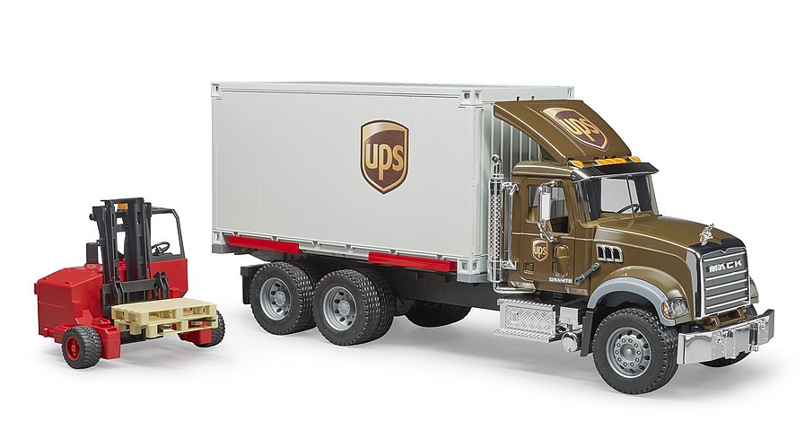 Bruder 02828 Mack Granite UPS Logistics Truck With Forklift SCANIA 1 16 for sale online 