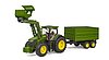 John Deere 7R 350 with frontloader and tandemaxle tipping trailer