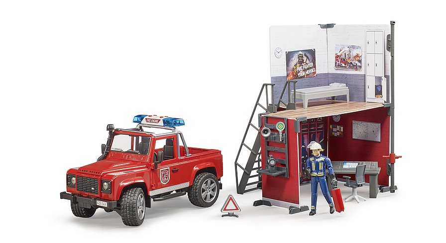 Bruder 62701 Bworld Fire Station con Land Rover Defender 