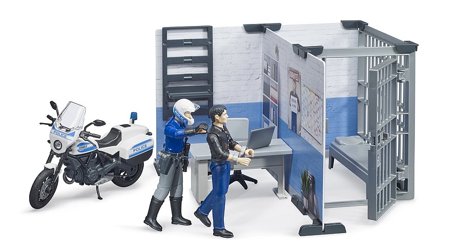 bworld Police station with police motorcycle and figures
