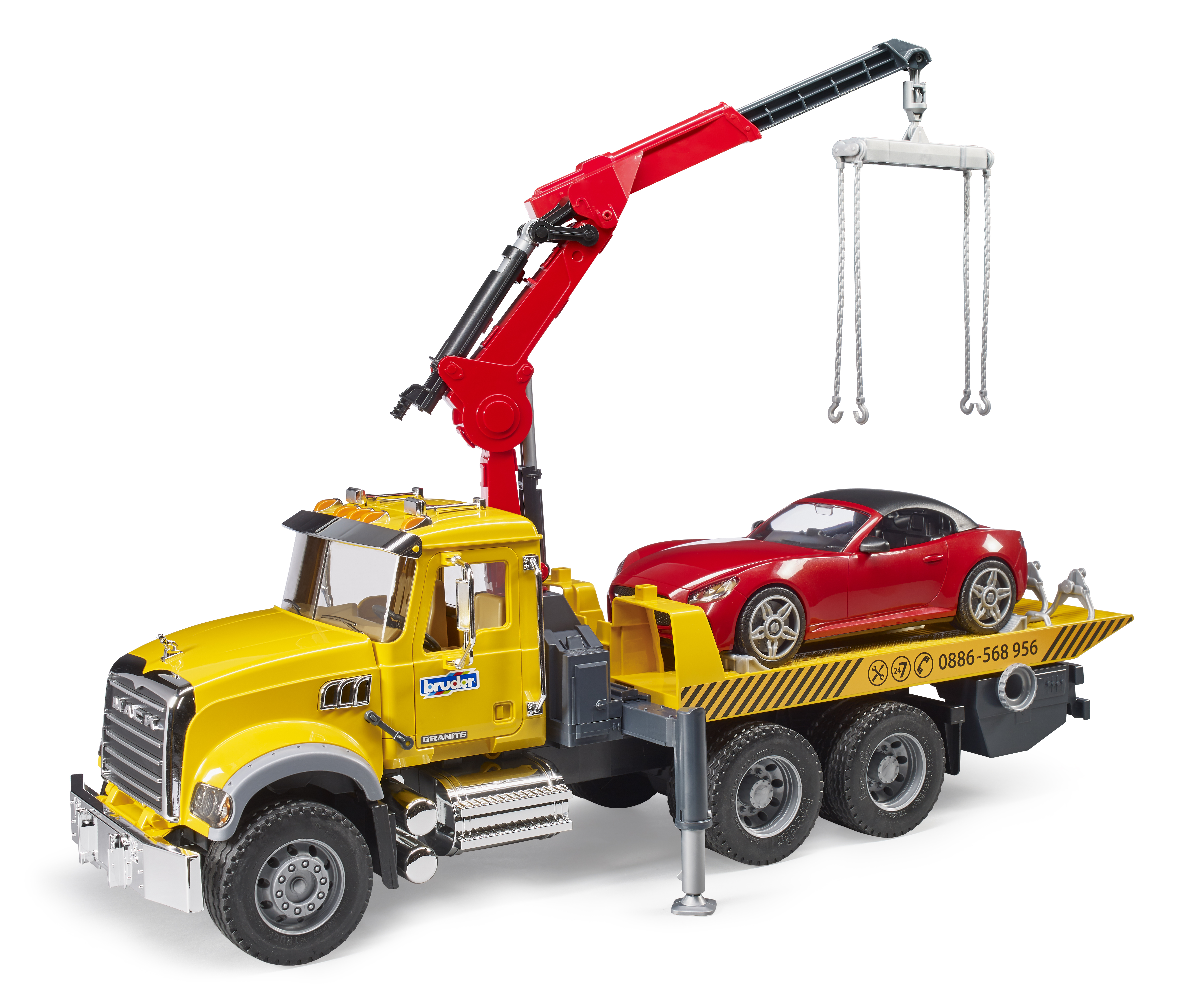 Camion de remorquage MACK Granite avec roadster BRUDER