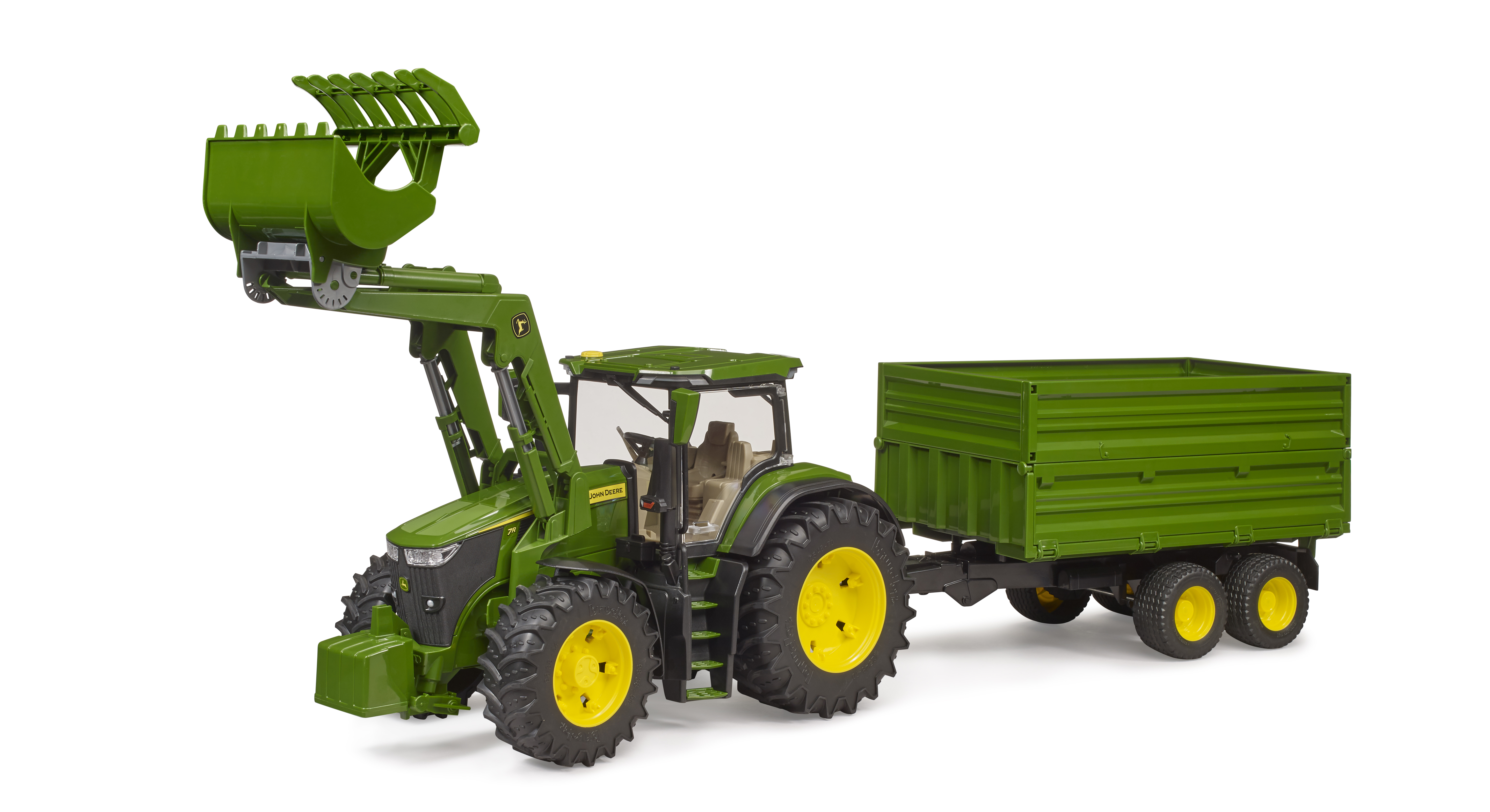 John Deere 7R avec chargeur avant et remorque avec attelage tandem John Deere 7R avec chargeur avant et remorque avec attelage tandem