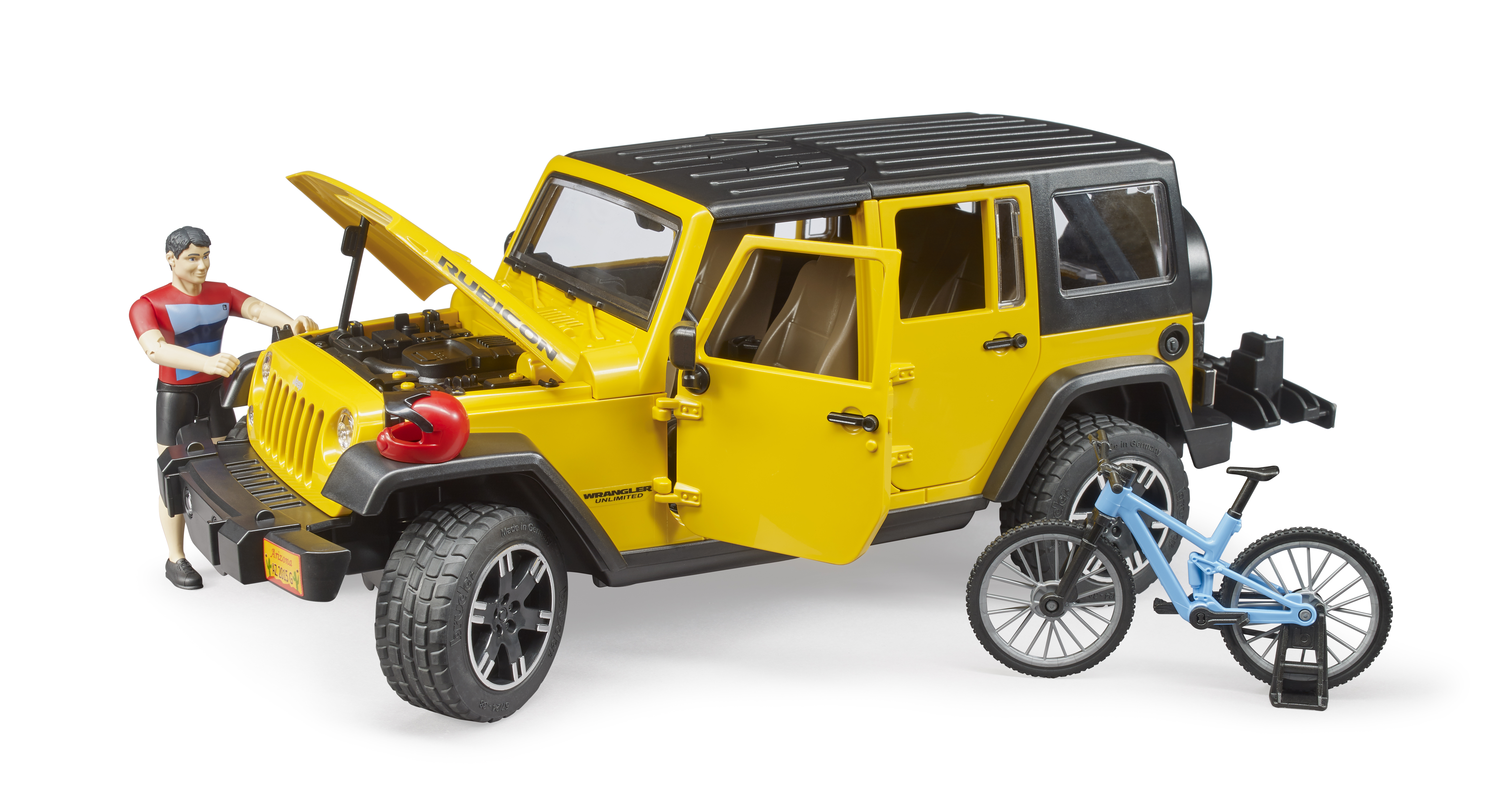 Jeep Wrangler Rubicon con ciclista con bicicleta Jeep Wrangler Rubicon con ciclista con bicicleta