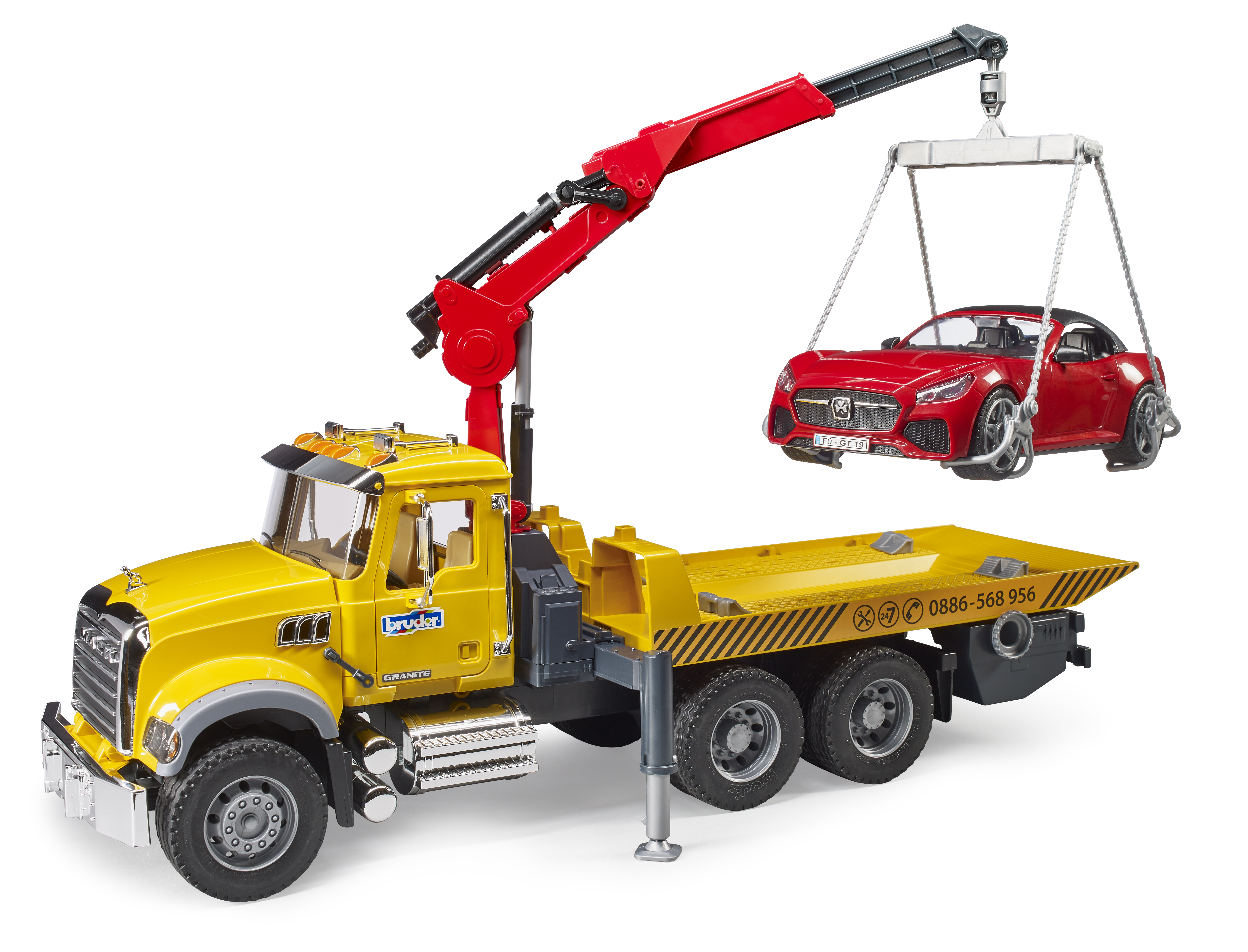 Camion de remorquage MACK Granite avec roadster BRUDER