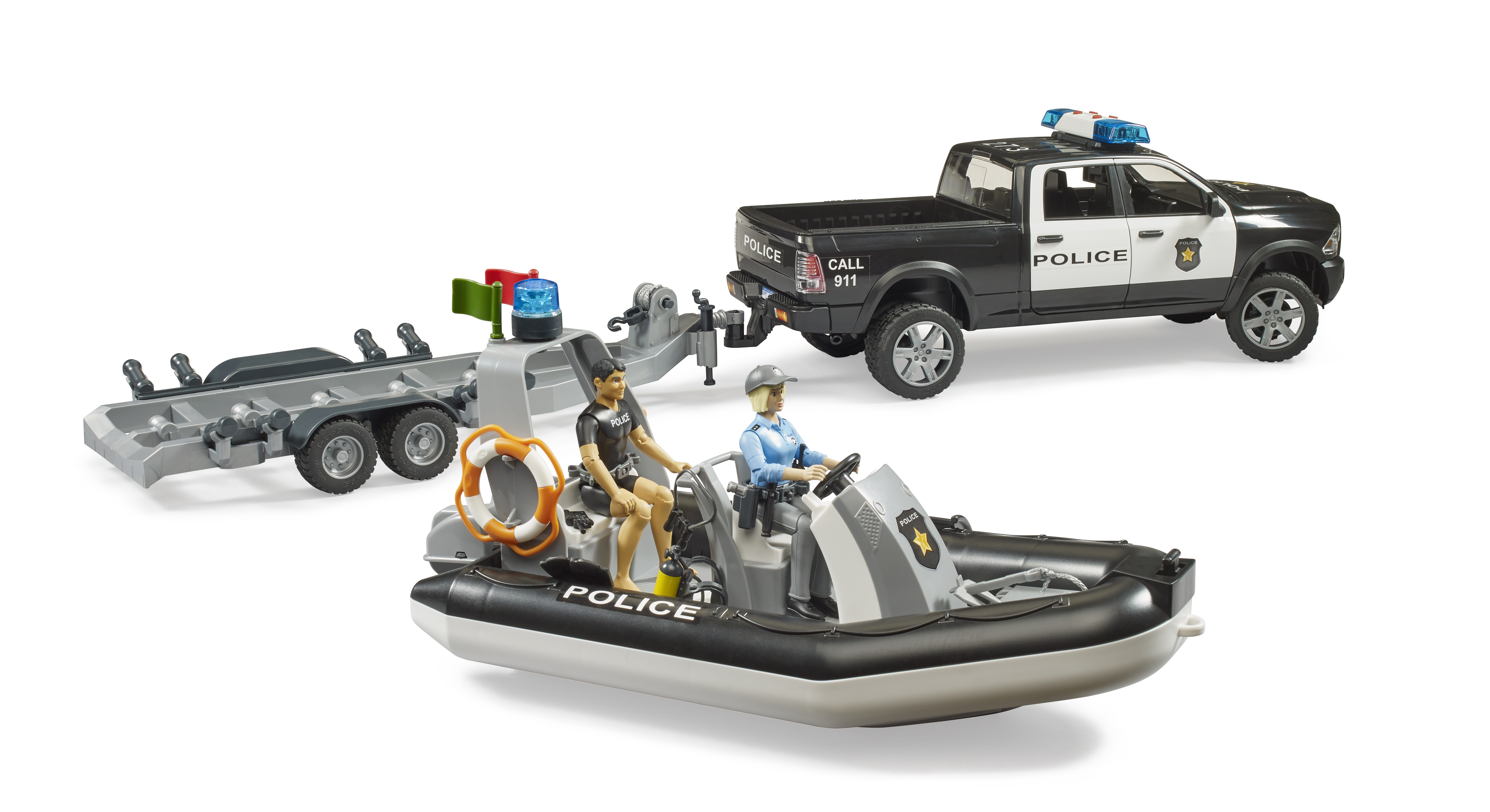 Pick-up de police RAM 2500 avec module L + S, remorque, bateau, policière et plongeur Pick-up de police RAM 2500 avec module L + S, remorque, bateau, policière et plongeur