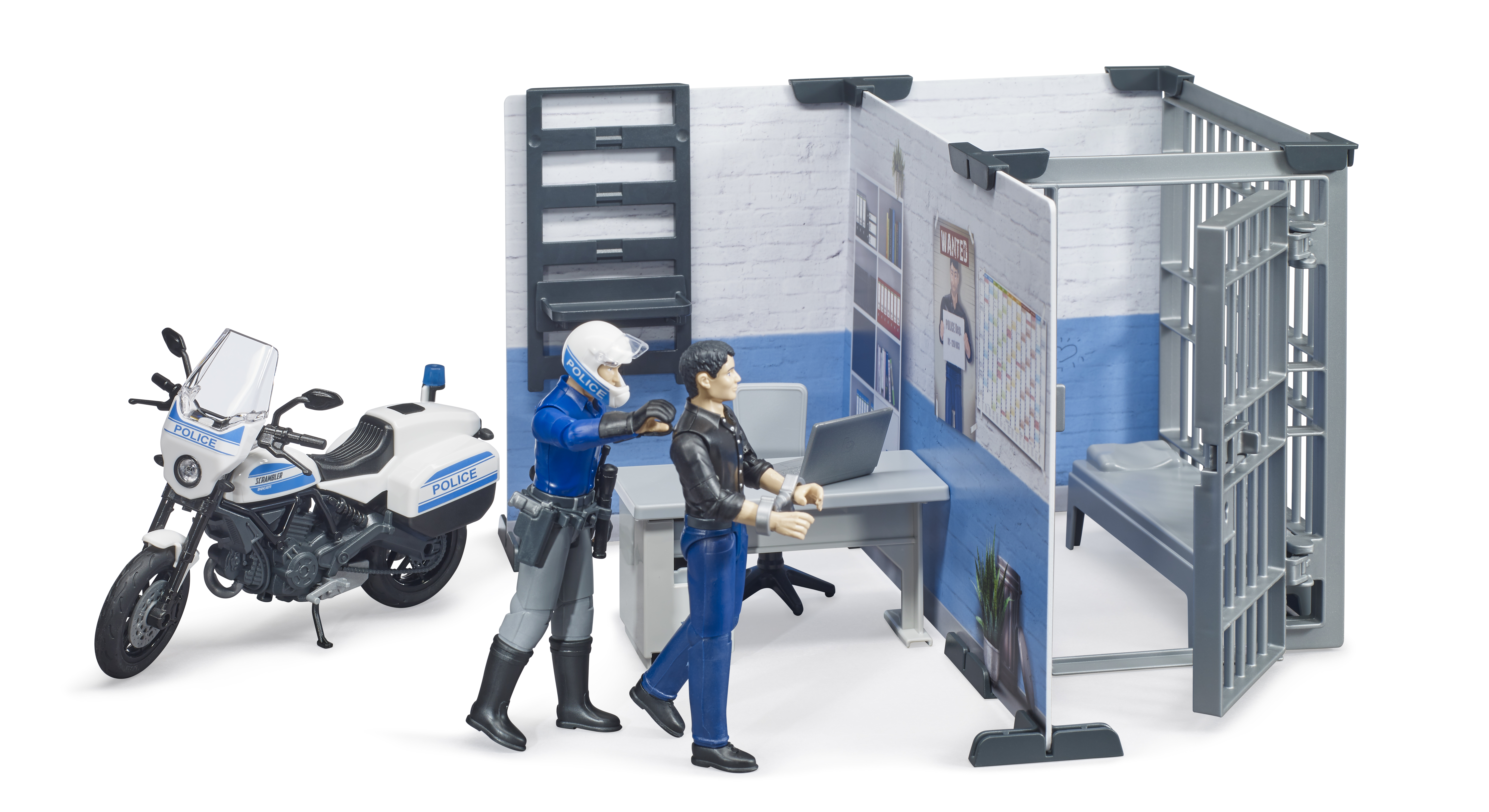 bworld Police station with police motorcycle and figures bworld Police station with police motorcycle and figures