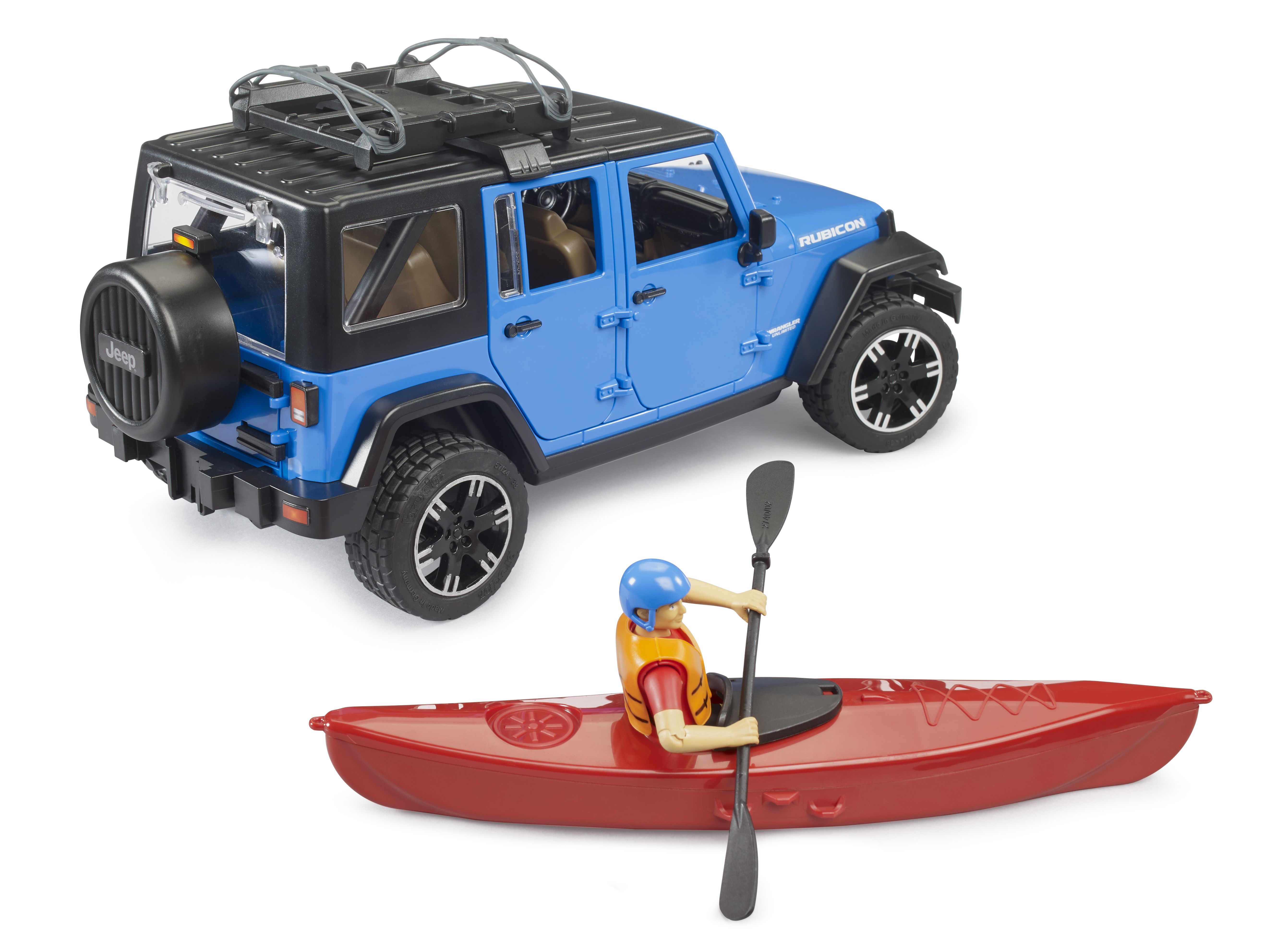 Jeep Wrangler Rubicon Unlimited con kayak y kayakista Jeep Wrangler Rubicon Unlimited con kayak y kayakista