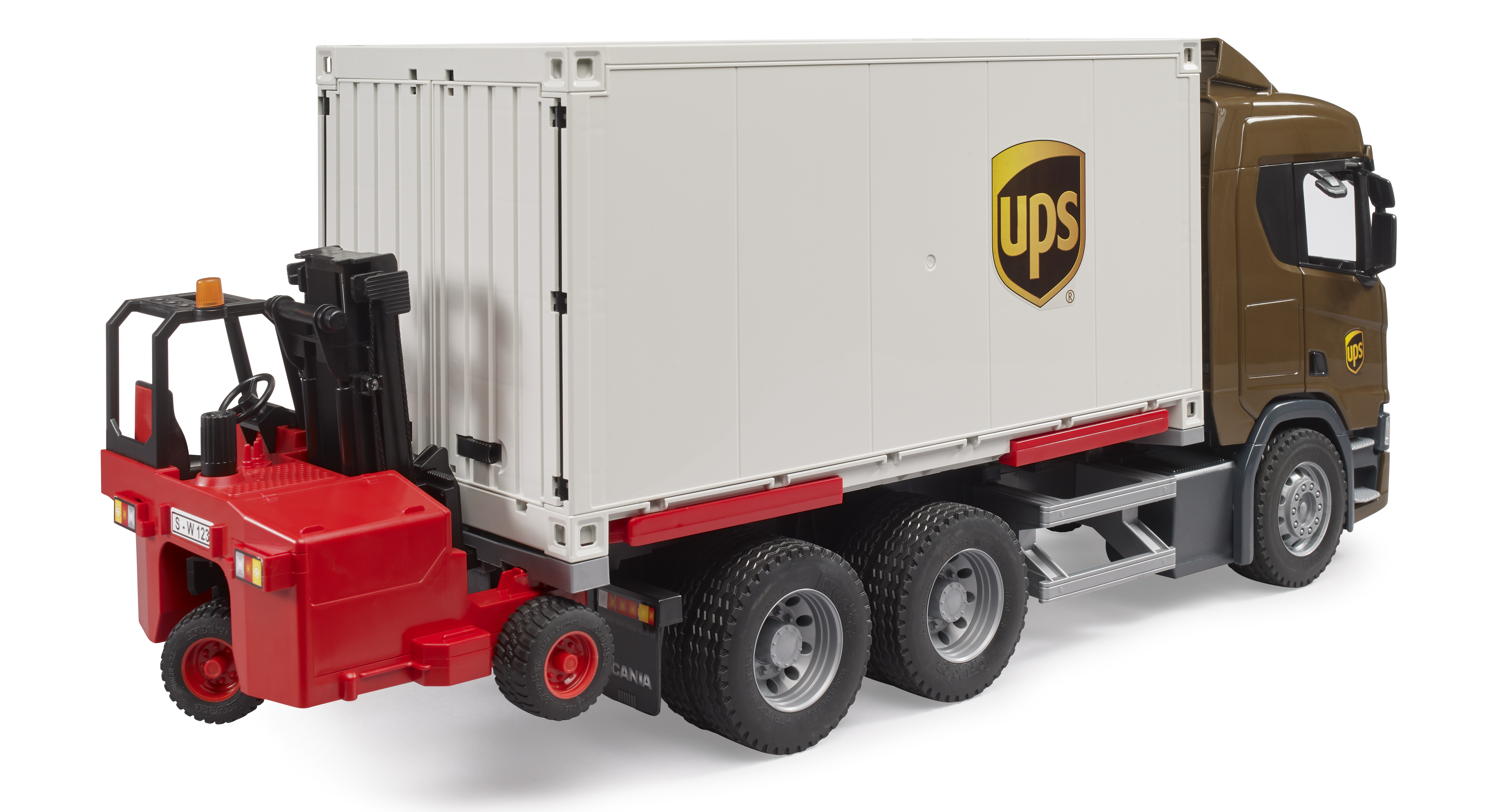 Camión logístico Scania Super 560R UPS con toro transportable Camión logístico Scania Super 560R UPS con toro transportable