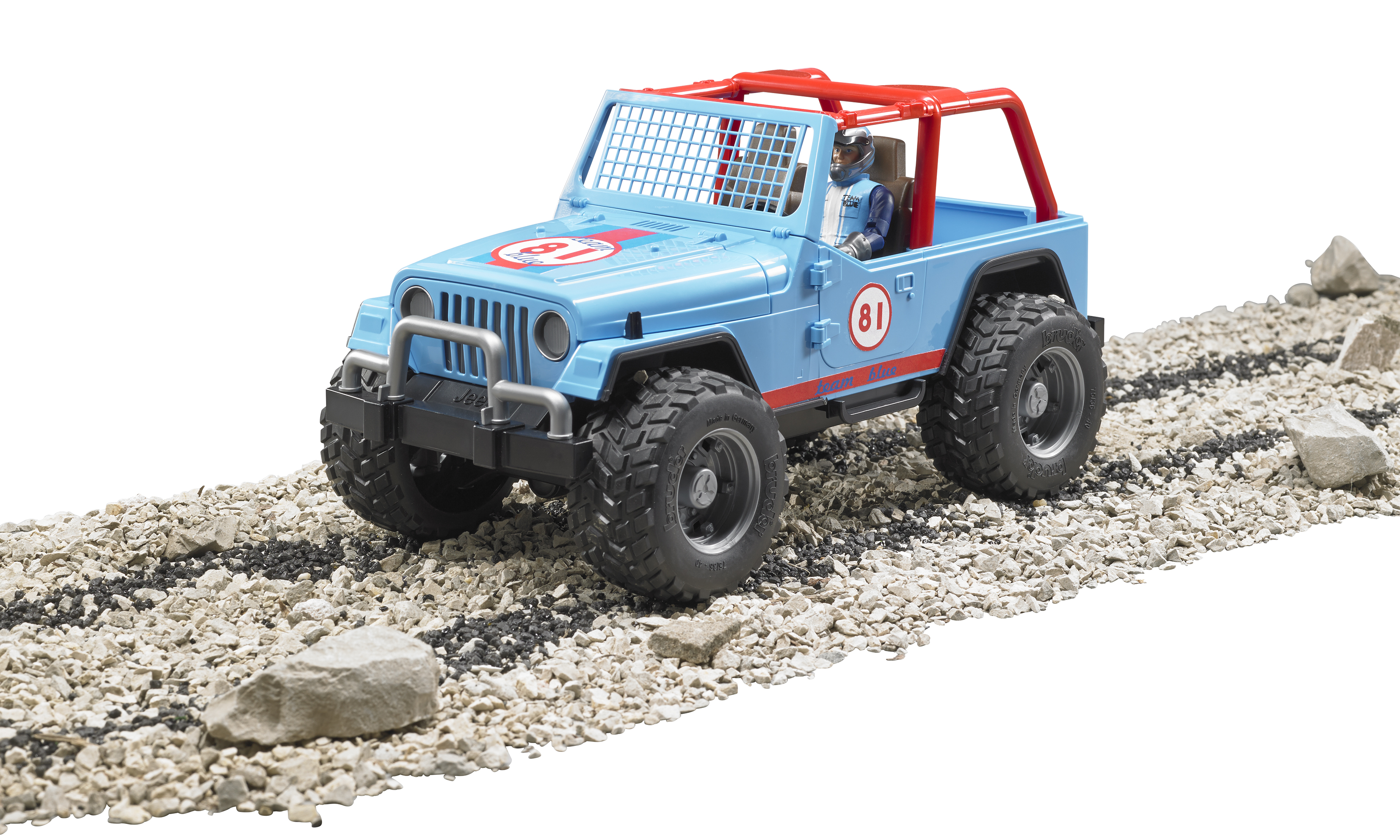 Jeep cross country racer bleue avec conducteur