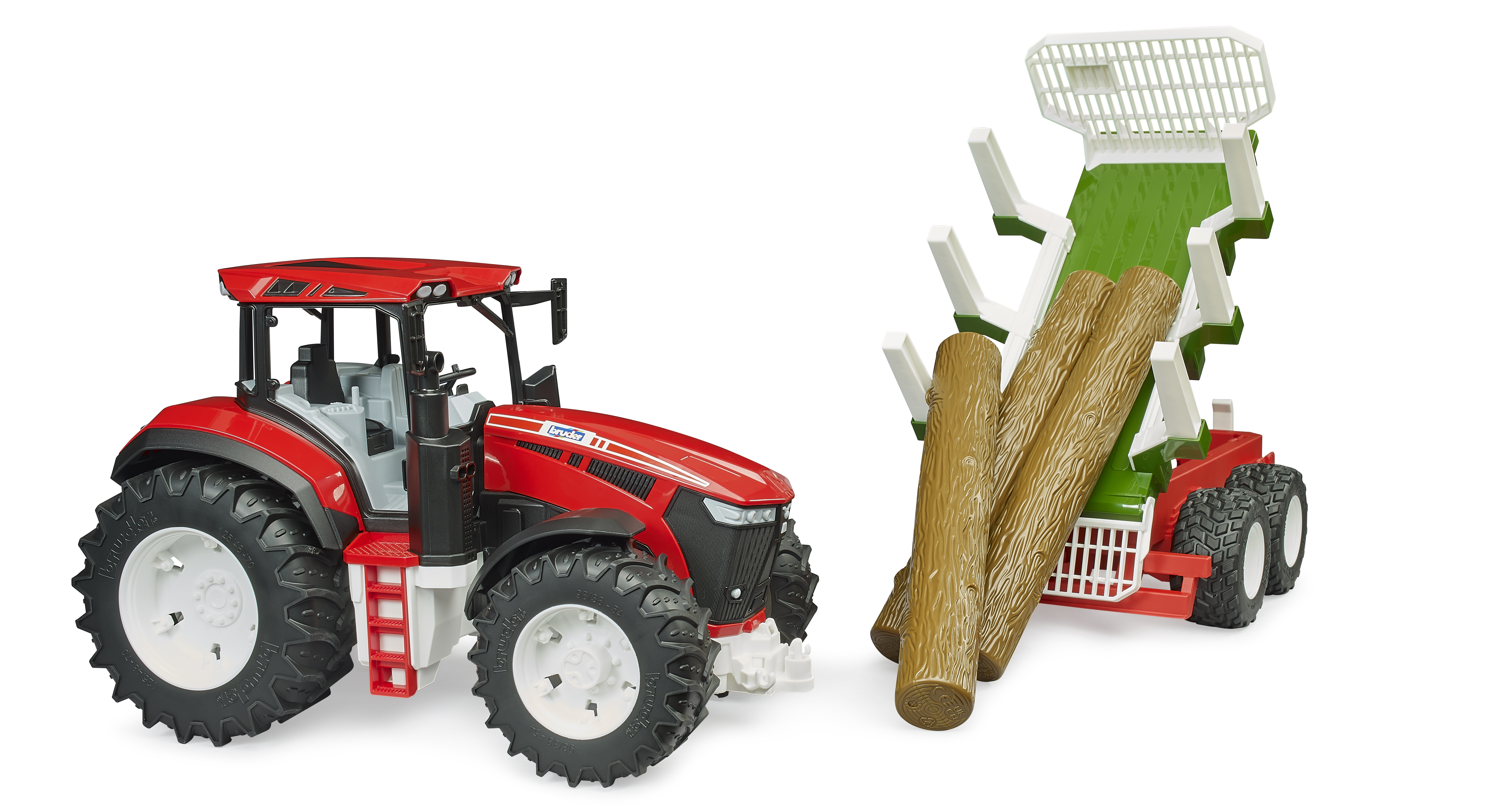 Tracteur ROADMAX avec remorque forestière et 3 troncs d’arbre