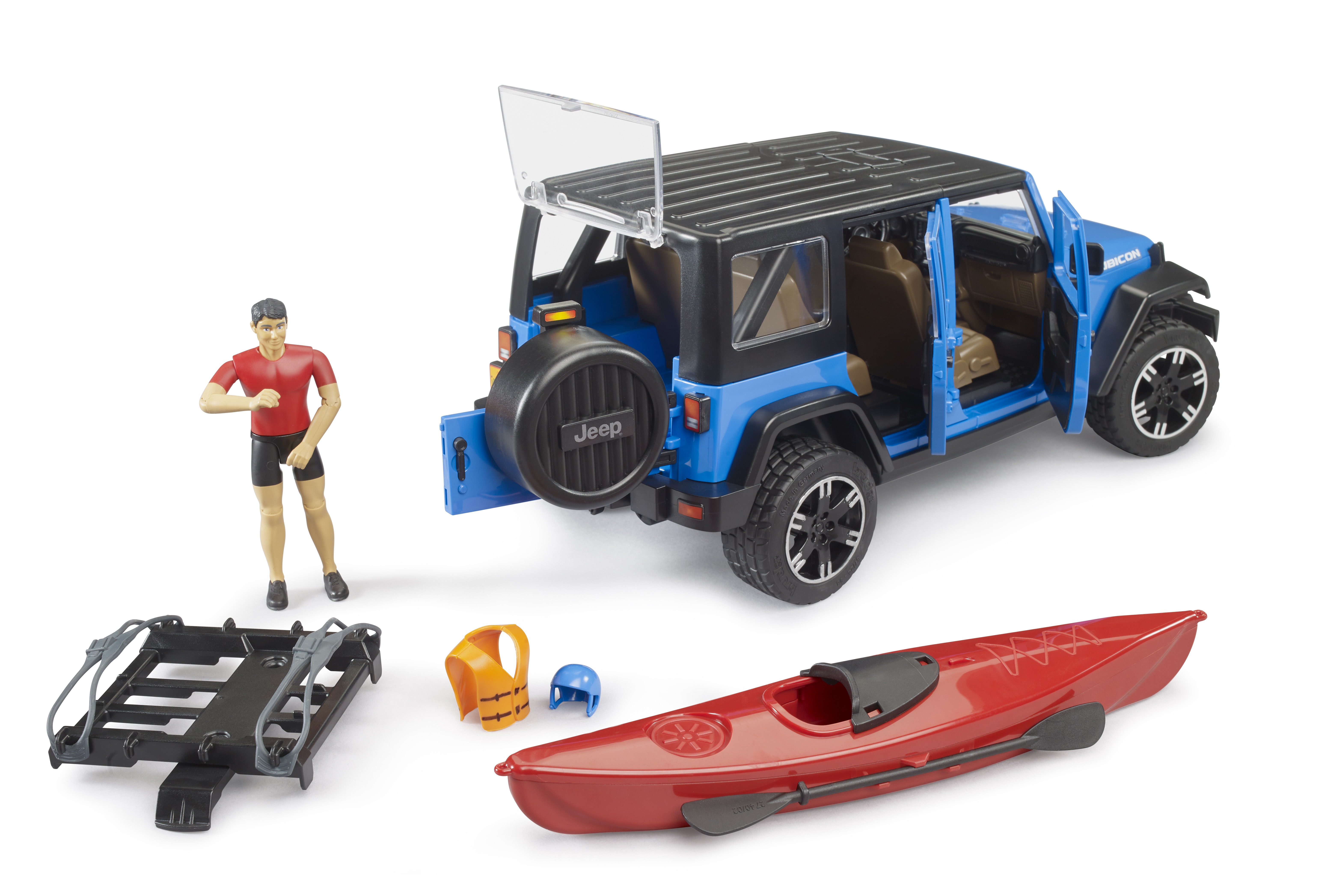 Jeep Wrangler Rubicon Unlimited con kayak y kayakista Jeep Wrangler Rubicon Unlimited con kayak y kayakista