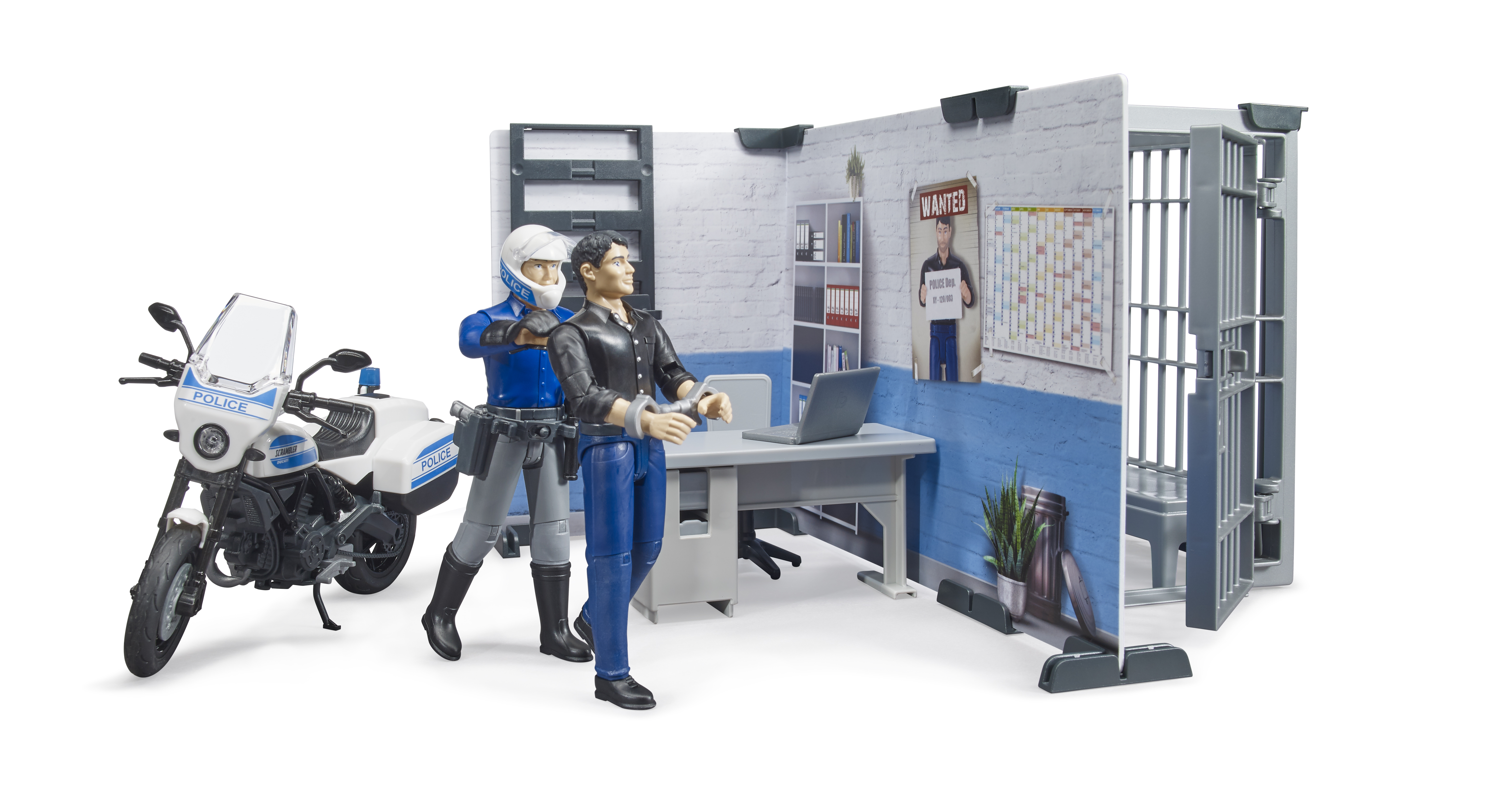 bworld Police station with police motorcycle and figures bworld Police station with police motorcycle and figures