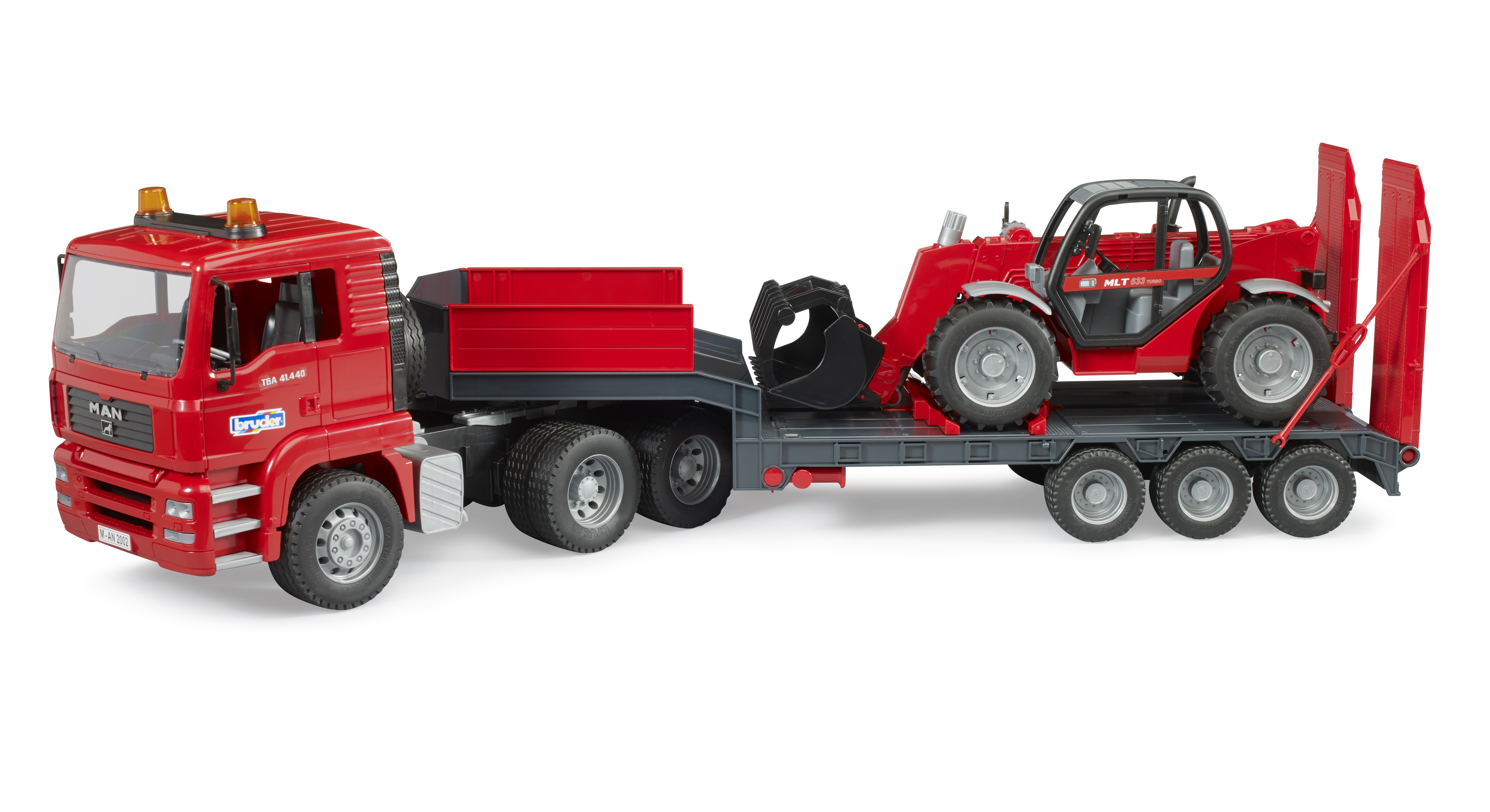 MAN TGA truck with low loader trailer and Manitou telehandler