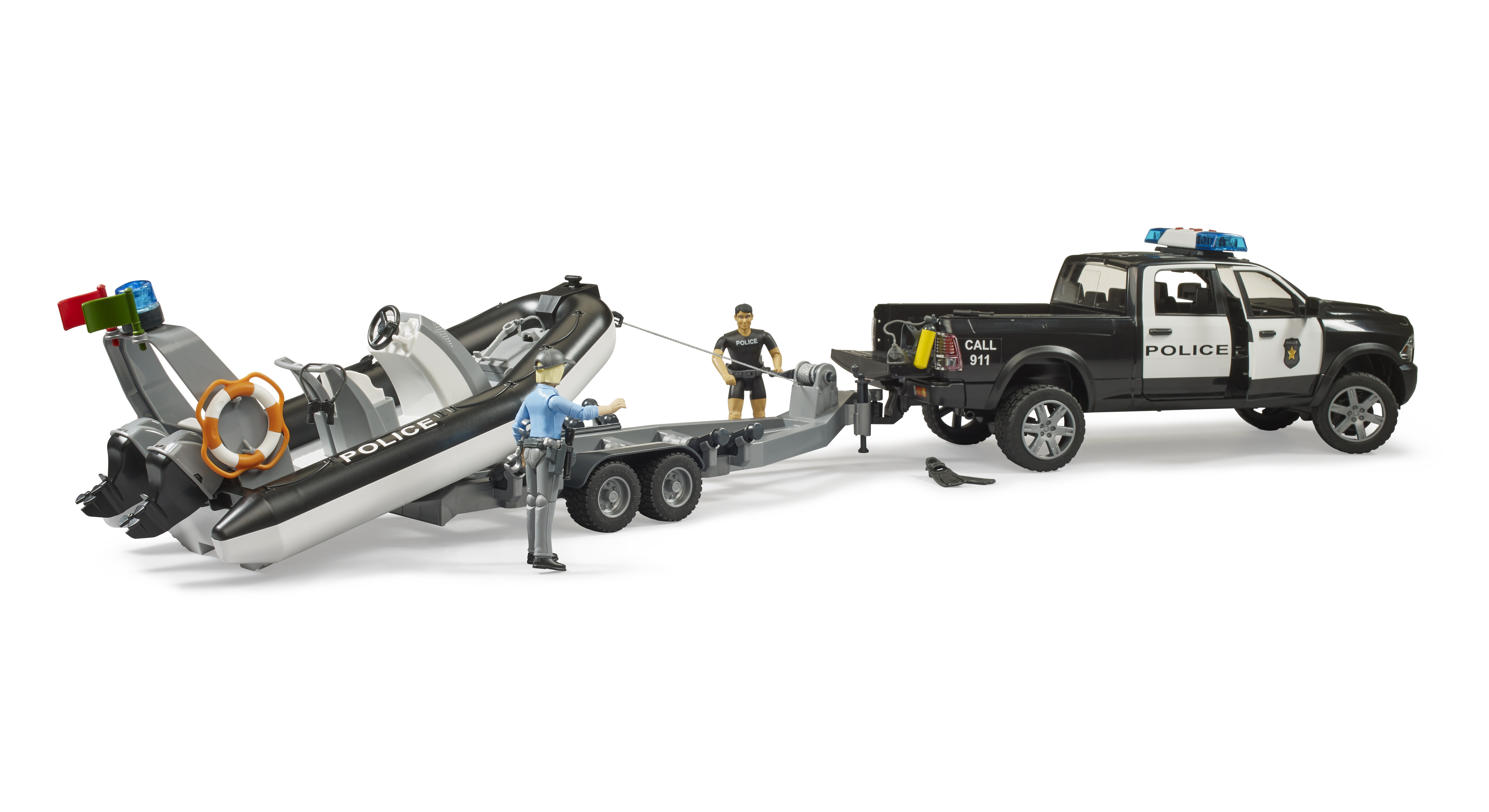 Pick-up de police RAM 2500 avec module L + S, remorque, bateau, policière et plongeur Pick-up de police RAM 2500 avec module L + S, remorque, bateau, policière et plongeur