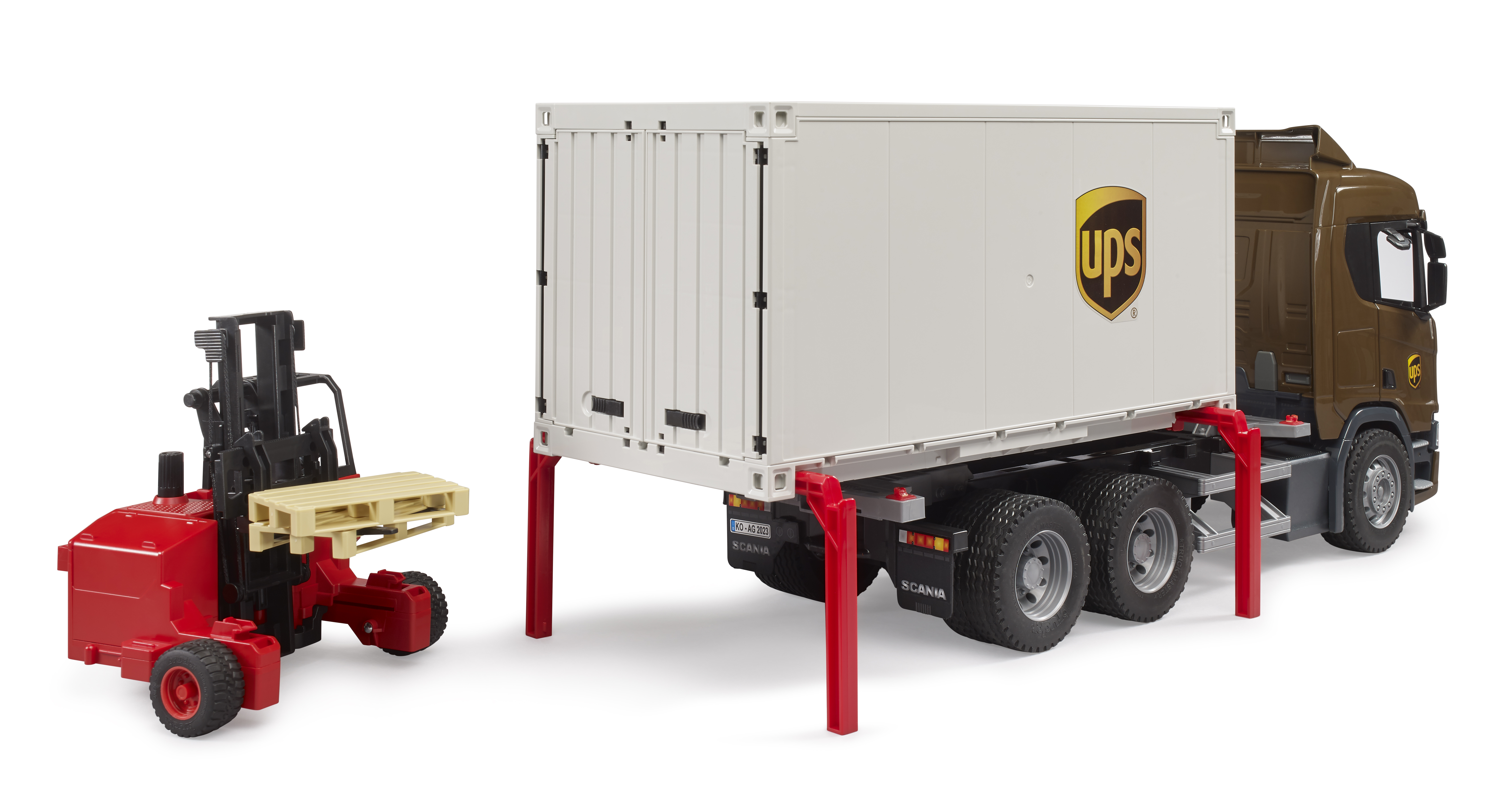 Camión logístico Scania Super 560R UPS con toro transportable Camión logístico Scania Super 560R UPS con toro transportable
