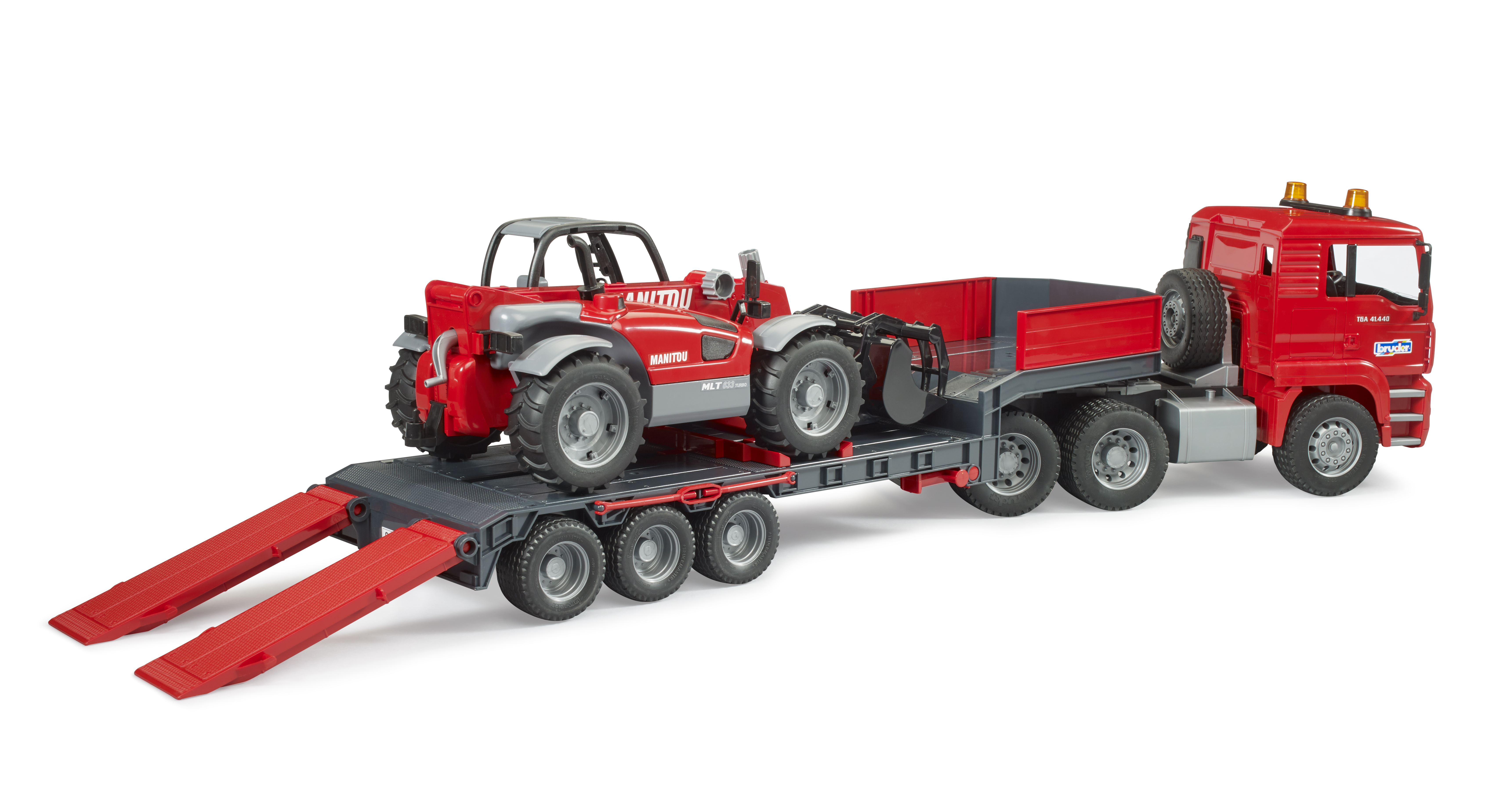 MAN TGA truck with low loader trailer and Manitou telehandler