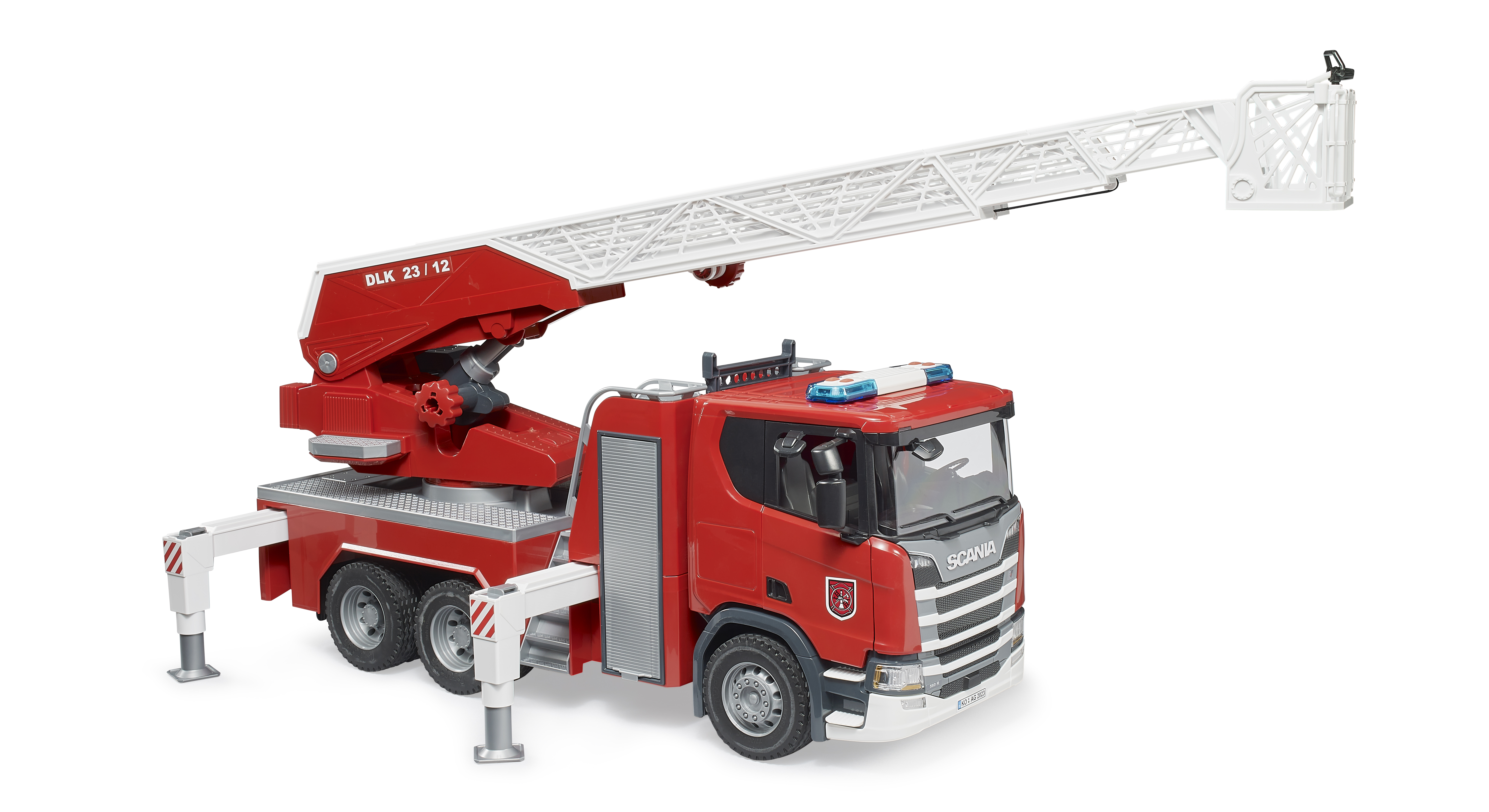 Camión de bomberos Scania Super 560R con escalera giratoria,  bomba de agua y módulo de luces y sonido