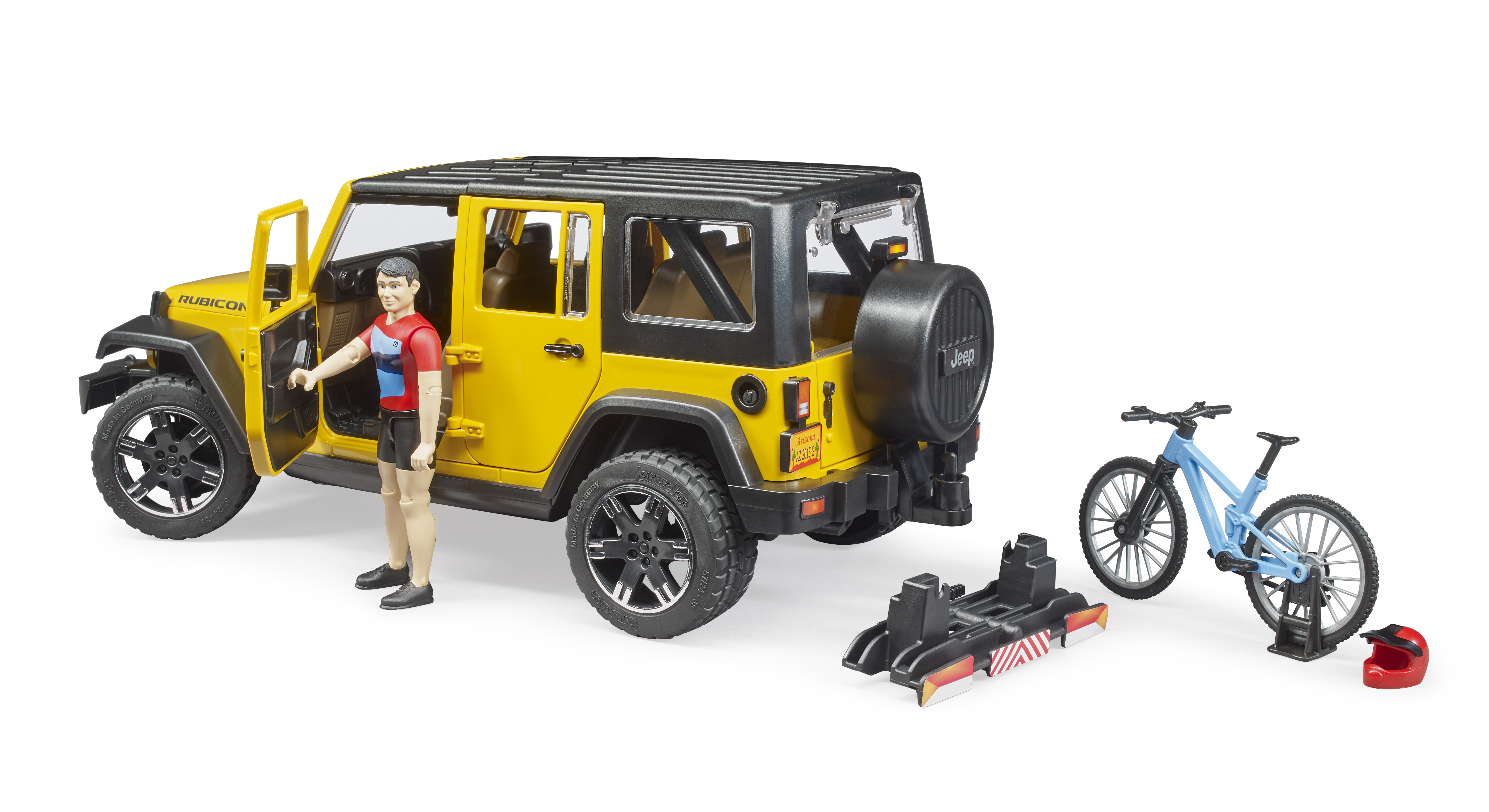 Jeep Wrangler Rubicon con ciclista con bicicleta Jeep Wrangler Rubicon con ciclista con bicicleta