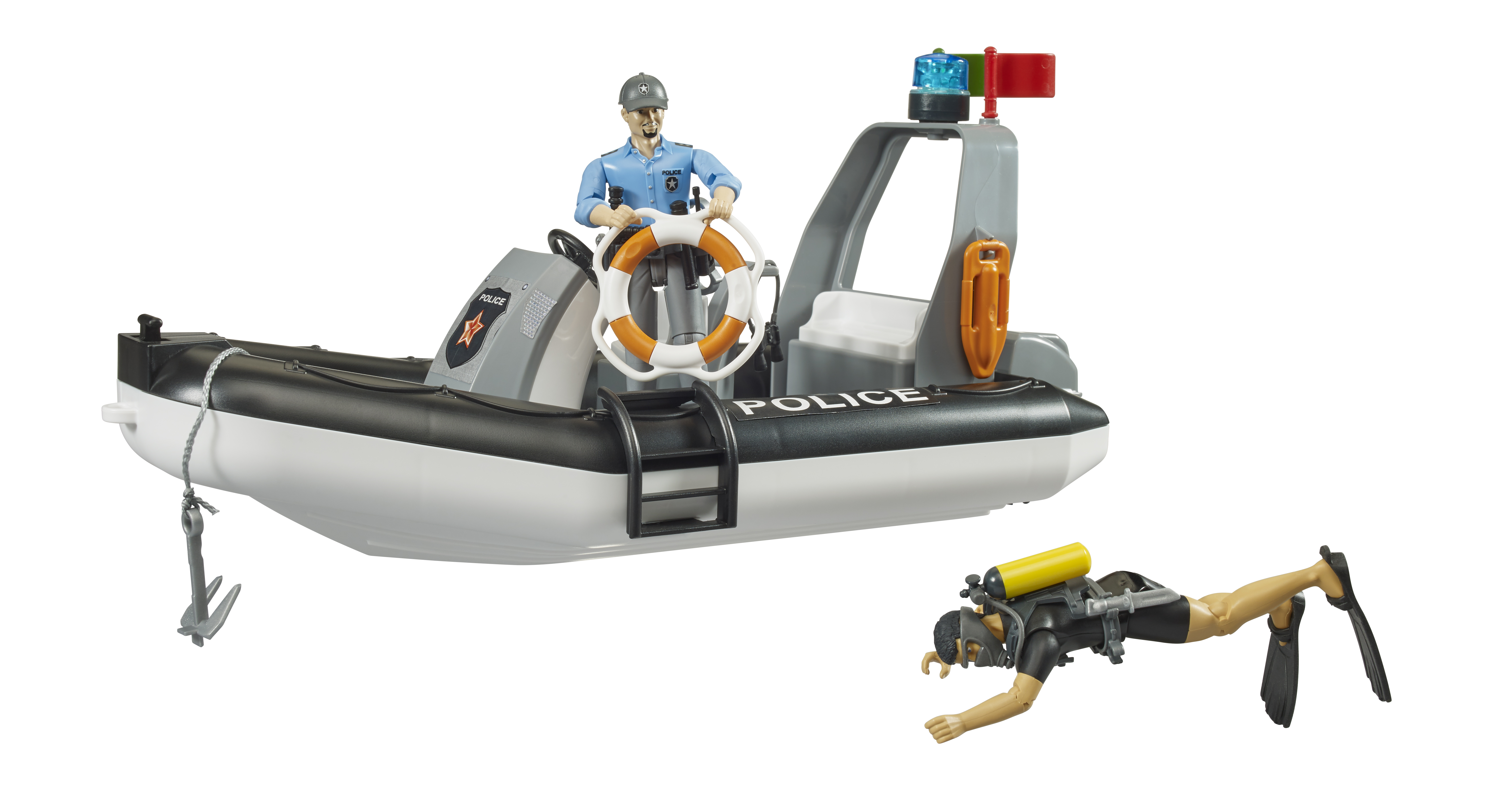 bworld Police boat with rotating beacon light, 2 figures and accessories bworld Police boat with rotating beacon light, 2 figures and accessories