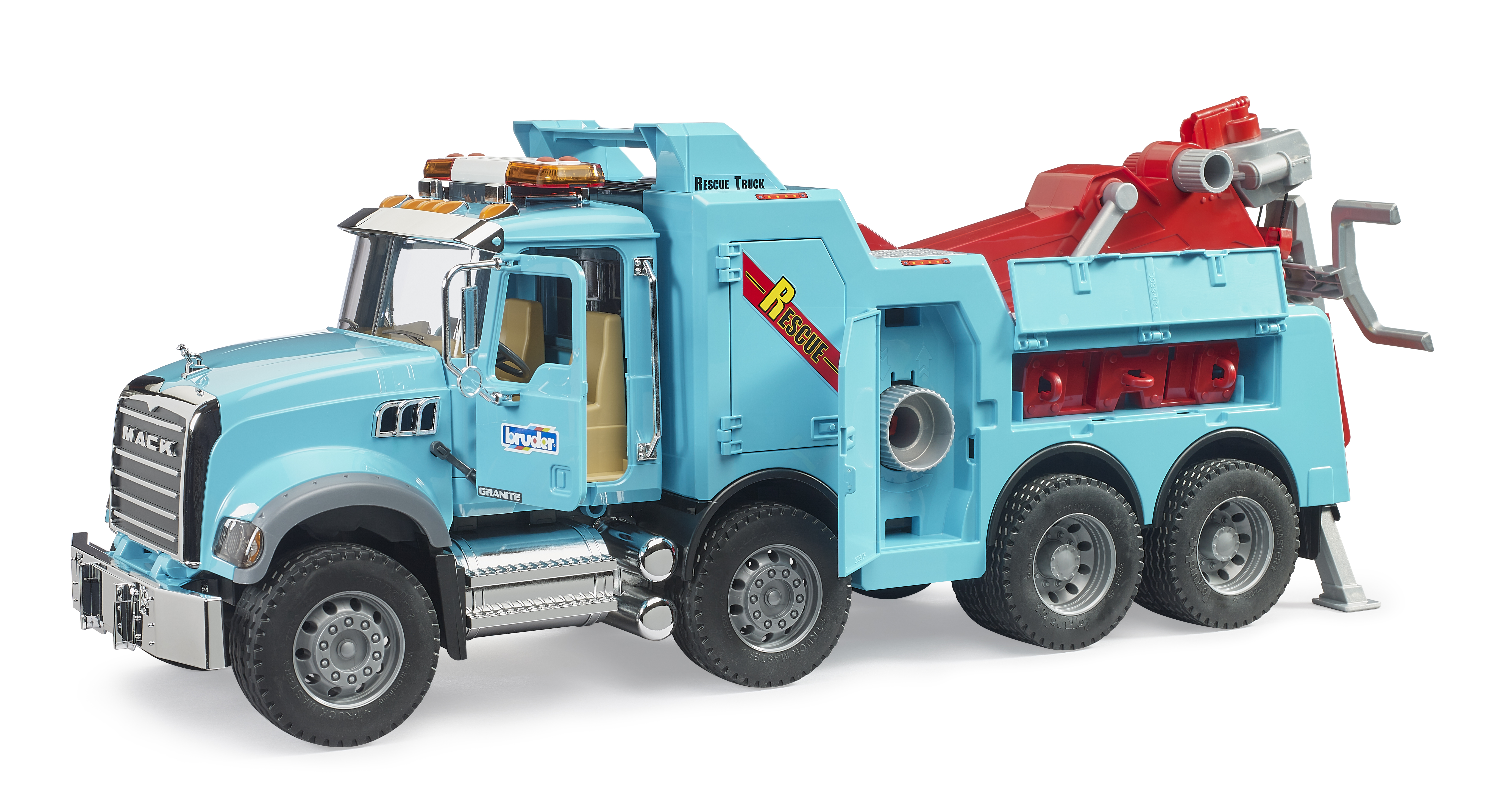 Camión-grúa de rescate y remolque MACK Granite con módulo de luces y sonido Camión-grúa de rescate y remolque MACK Granite con módulo de luces y sonido