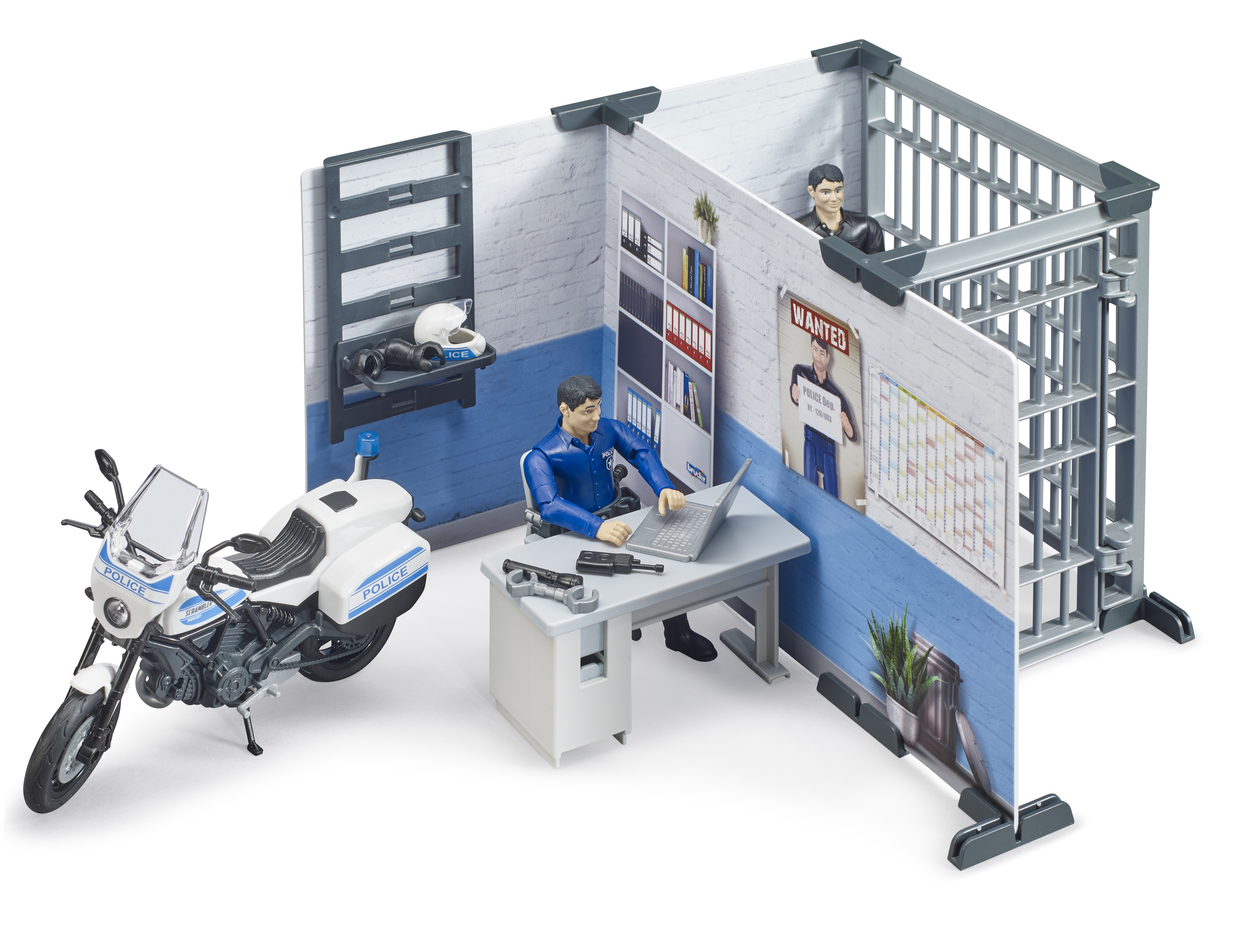 Comisaría bworld con moto de policía y figuras