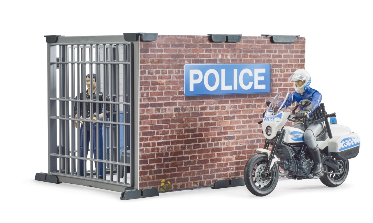 bworld Police station with police motorcycle and figures | 62732